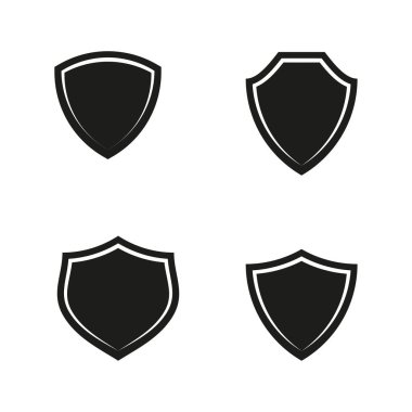 Kalkan sembolü simgesi. Vektör savunma şekli. Siyah koruma işareti. Basit bir taslak çizimi. EPS 10.