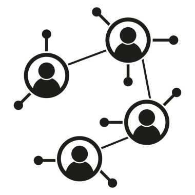 Kullanıcı ağı simgesi. Bağlı profil şekilleri. Vektör bağlantısı diyagramı. Siyah beyaz iletişim. EPS 10.