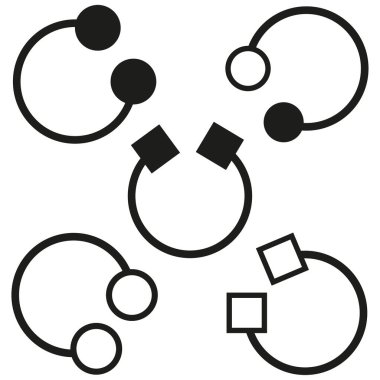 Minimum daire simgeleri. Soyut geometrik kafalar. Vektör hayvan sembolü. Siyah beyaz tasarım. EPS 10.