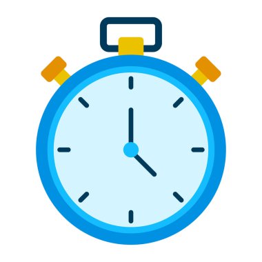 Parlak kronometre simgesi. Sarı üst düğme. Mavi vektör aracı. Yuvarlak zaman sembolü. EPS 10.