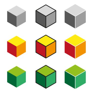 Renkli küp izometrisi. Üç boyutlu kutu yapısı. Vektör geometri tasarımı. Blok şekli düzeni. EPS 10.