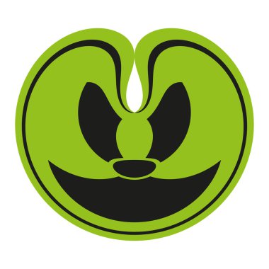 Uzaylı sembolü. Yeşil soyut maske. Bilim kurgu vektör simgesi. Yuvarlak gizemli şekil. EPS 10.