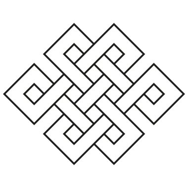 Sonsuz düğüm simgesi. İç içe geçmiş doğrusal figür. Vektör kutsal döngü. Siyah geometrik sembol. EPS 10.