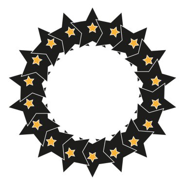 Yıldız yüzüğü ikonu. Çelenk vektör şekli. Dairesel yıldız amblemi. Siyah beyaz arka plan. EPS 10.