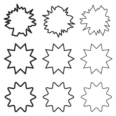 Yıldız kenarı simgesi. Dekoratif şekil şekli. Çivilenmiş soyut sembol. Siyah çizgili vektör. EPS 10.