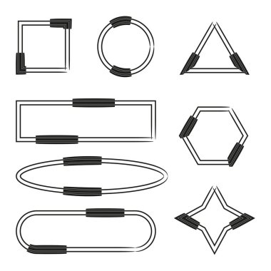 Geometrik ana hatlı şekiller. Doğrusal form koleksiyonu. Vektör sembolü ayarlandı. Soyut tasarım elementleri. EPS 10.
