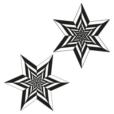 Yıldız çizgili desen. Optik yıldız şekli. İllüzyon kontrast formu. Vektör hipnoz elementi. EPS 10.