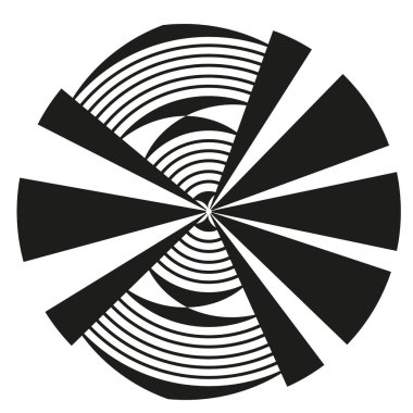 Siyah yay simgesi. Soyut geometrik şekil. Parçalanmış radyal şekil. Cesur vektör formu. EPS 10.