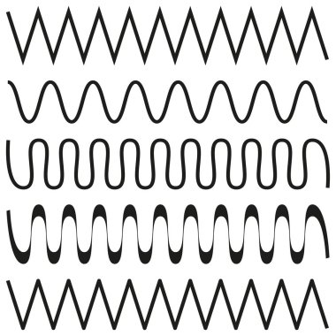 Zigzag çizgisi vektörü. Keskin desen tekrarlanıyor. Soyut dalga simgesi. Siyah enerji elementi. EPS 10.