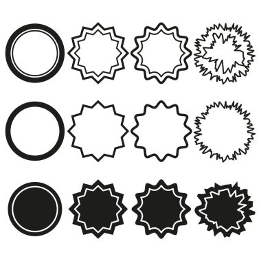 Yuvarlak yıldız şekilleri. Vektör siyah çizgiler. Karışık çerçeve elemanları. Soyut hat seti. EPS 10.