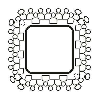 Grup kare simgesi. İnsanlar suçu başkasına atıyor. Toplum düzeni vektörü. Simetrik kenar şekli. EPS 10.