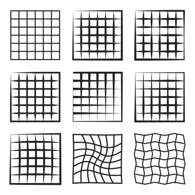 Şebeke yerleşim vektörü. Kare kiremitler. Geometrik desen ayarlandı. Soyut şekil demeti. EPS 10.