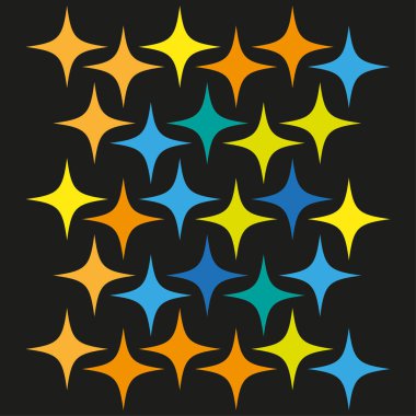 Renkli yıldız deseni. Parlak gök tasarımı. Vektör dekorasyon arka planı. Şenlikli yıldız motifi. EPS 10.