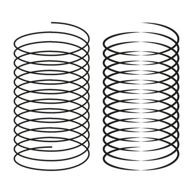Sarılmış yay seti. Helix metal elementi. Spiral tel vektörü. Endüstriyel bileşen çizimi. EPS 10.
