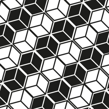 Küp şablon vektörü. Siyah beyaz altıgenler. Geometrik blok dokusu. Soyut modern yerleşim. EPS 10.