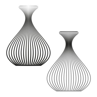 Geometrik vazo şekilleri. Çizgili gemi formları. Vektör kabı tasarımı. Soyut çömlek siluetleri. EPS 10.