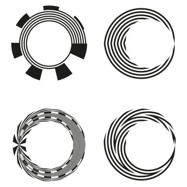 Soyut spiral desenler. Grafik vektör çemberleri. Girdap çizimi tasarımları. Modern dekoratif öğeler. EPS 10.