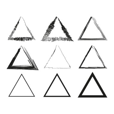 Üçgen şekil koleksiyonu. Siyah beyaz sembol. Geometrik vektör elemanı. Çizgi dolu üçgen. EPS 10.