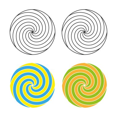 Spiral girdap desenleri. Hipnotik dairesel tasarım. Vektör dönüş elemanları. Renkli kıvrımlar. EPS 10.