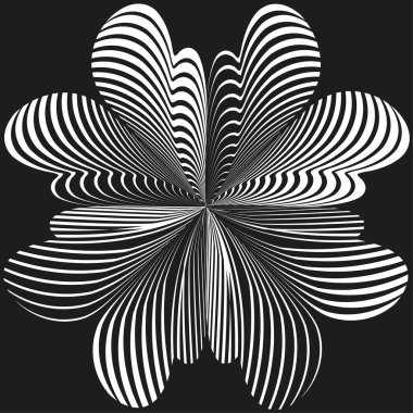 Yaprak girdabı formu. Dekoratif çiçek vektörü. Soyut kıvrımlı çiçek. Siyah arka plan. EPS 10.