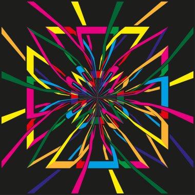 Patlama hattı deseni. Soyut renkli tasarım. Vektör dinamik kıymıkları. Canlı geometrik kaos. EPS 10.