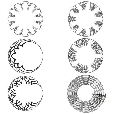Vites kolleksiyonu. Mekanik taslak varyasyonu. Dairesel dişli vektör. Dekoratif alet sembolü. EPS 10.