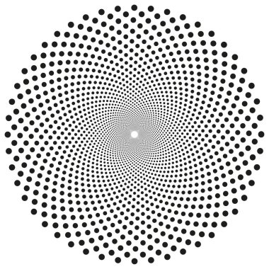 Dairesel noktalar şeklinde. Yarı renkte radyal form. Soyut vektör deseni. Siyah noktalı illüzyon. EPS 10.