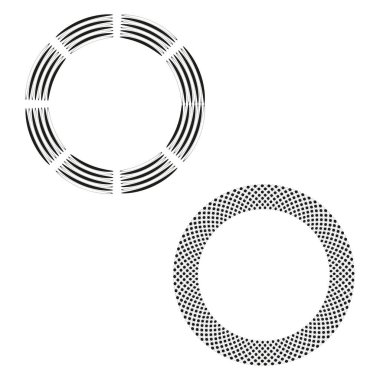 Çizgili halka deseni. Noktalı daire tasarımı. Vektör geometrik şekiller. Tek renkli sınır elementleri. EPS 10.