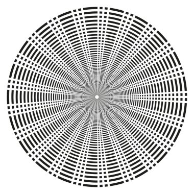 Radyal hat şeklinde. Dairesel çizgili desen. Soyut simetri vektörü. Optik illüzyon formu. EPS 10.
