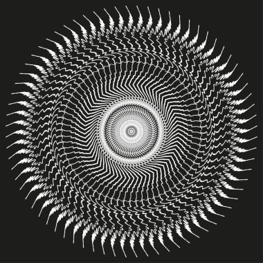Hipnotik spiral tasarım. Gri tonlu dalga deseni. Merkezi ışık parlıyor. Vektör yanılsama formu. EPS 10.