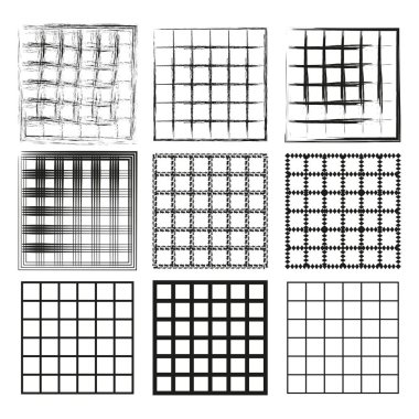 Izgara doku simgesi. Gradyan şablon kareleri. Soyut ağ vektörü. Siyah beyaz tasarım. EPS 10.