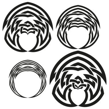 Dairesel ikon şekilleri. Dönen çizgi figürleri. Vektör soyut biçimleri. Siyah desenli tasarım. EPS 10.