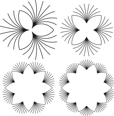 Yıldız deseni ayarlandı. Beyaz geometrik şekiller. Vektör dekoratif elementler. Soyut çiçek tasarımı. EPS 10.
