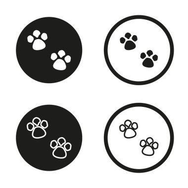 Pençe izi simgesi. Hayvan ayağı izi. Hayvan vektörü sembolü. Yuvarlak siyah düğme. EPS 10.