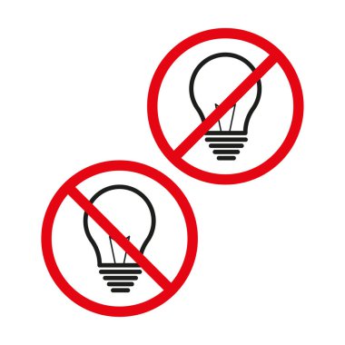 Yasak ampul işareti. Kırmızı daire sembolü. Vektör uyarı simgesi. Yasak fikir. EPS 10.