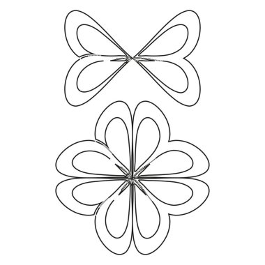 Çiçek şekilli vektör. Kavisli taç yaprağı tasarımı. Siyah beyaz simetri. Soyut dış hat figürü. EPS 10.