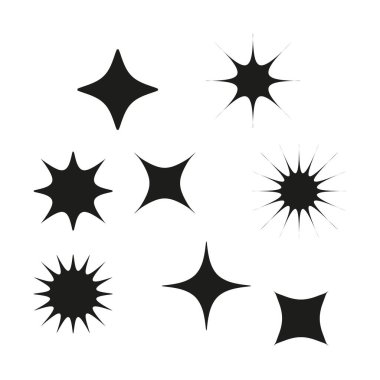 Star shapes collection. Solid black elements. Decorative celestial objects. Vector cosmic symbols. EPS 10.