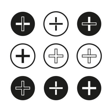 Artı işaret simgeleri. Toplama sembolü Vektör. Tıbbi çapraz grafik. Pozitif işaret düğmesi. EPS 10.