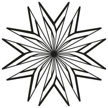 Yıldız patlaması soyut kalıbı. Radikal dikenli çizgiler. Geometrik çiçek çizimi. Vektör benzersiz tasarım. EPS 10.