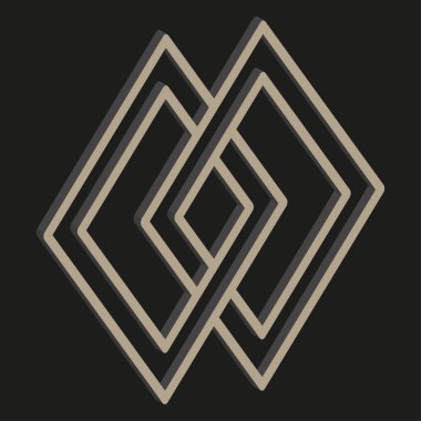 Cilt elmas şekilleri. Birbirine dolanmış geometrik şekiller. Soyut modern amblem. Vektör karanlık illüstrasyon. EPS 10.