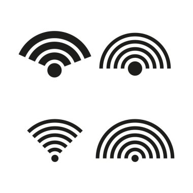 Wi-Fi sinyal simgeleri. Kablosuz bağlantı sembolleri. Siyah ağ elementleri. Vektör iletişim tasarımı. EPS 10.