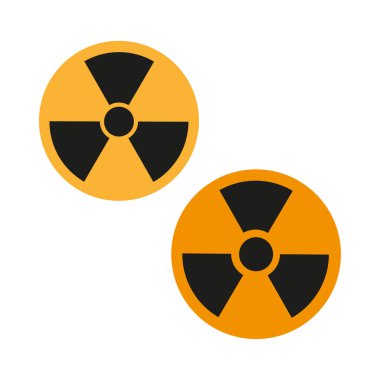Radyasyon uyarı sembolleri. Nükleer tehlike ikonları. Turuncu güvenlik işaretleri. Vektör tehlike çizimi. EPS 10.