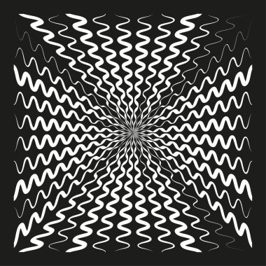 Optik yanılsama. Siyah beyaz desen. Geometrik hipnotik tasarım. Vektör soyut arkaplanı. EPS 10.