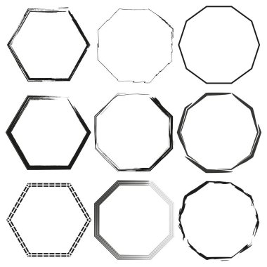 Altıgen ızgara simgesi. Çokgen hücre sembolü. Siyah çerçeve çizimi. Vektör geometrik tasarım. EPS 10.