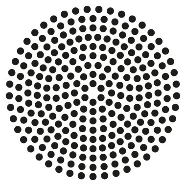 Noktalı spiral desen. Radyal nokta tasarımı. Konsantrik nokta vektörü. Soyut çember çizimi. EPS 10.