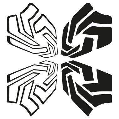 İki soyut şekil. Monokrom simgeleri. Geometrik girdap sembolleri. Vektör tasarım elemanları. EPS 10.