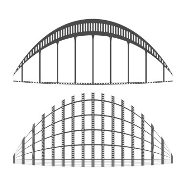 Soyut kemer yapısı. Geometrik tünel tasarımı. Monokrom mimari formu. Vektör çizimi. EPS 10.