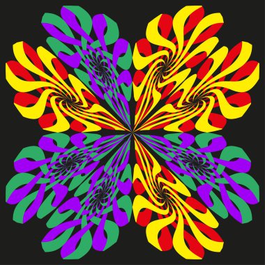 Polikromatik yıldız patlaması ikonu. Psikedelik girdap sembolü. Parlak bir çiçek taşıyıcısı. Parlak kaleydoskopik kompozisyon. EPS 10.