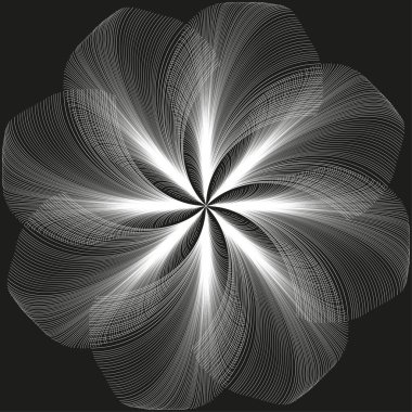 Gri girdap simgesi. İnce bir girdap çiçek açar. Zarif dönüş vektörü. Derin siyah arka plan. EPS 10.