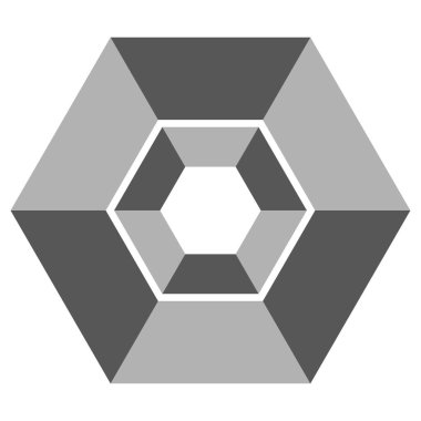 Altıgen 3D taslak. Geometrik gri şekil. İç beyaz kenar. Vektör soyut formu. EPS 10.